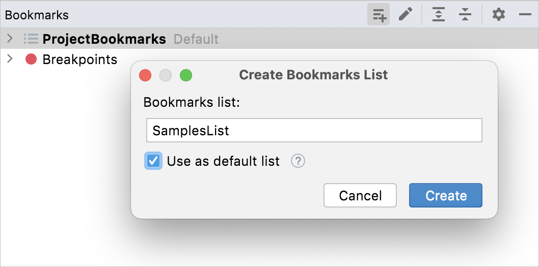 Creating new bookmarks list