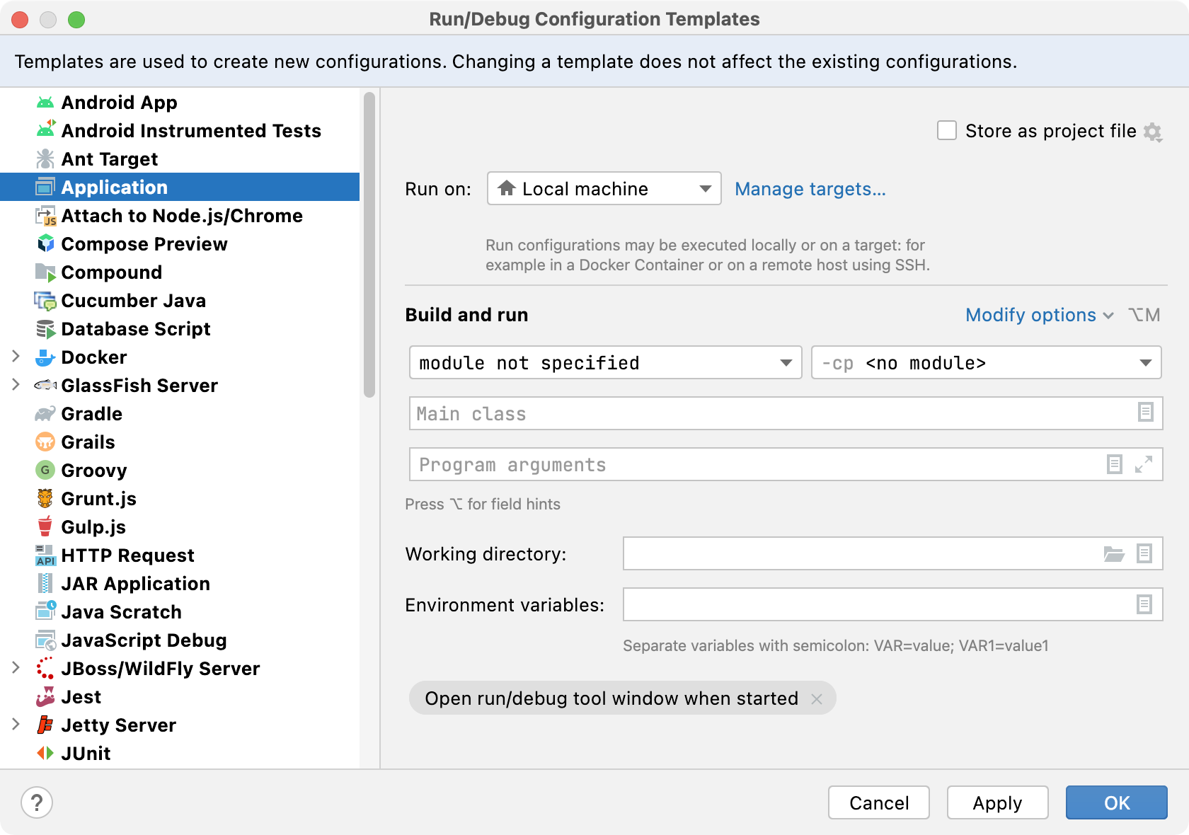 Run configuration