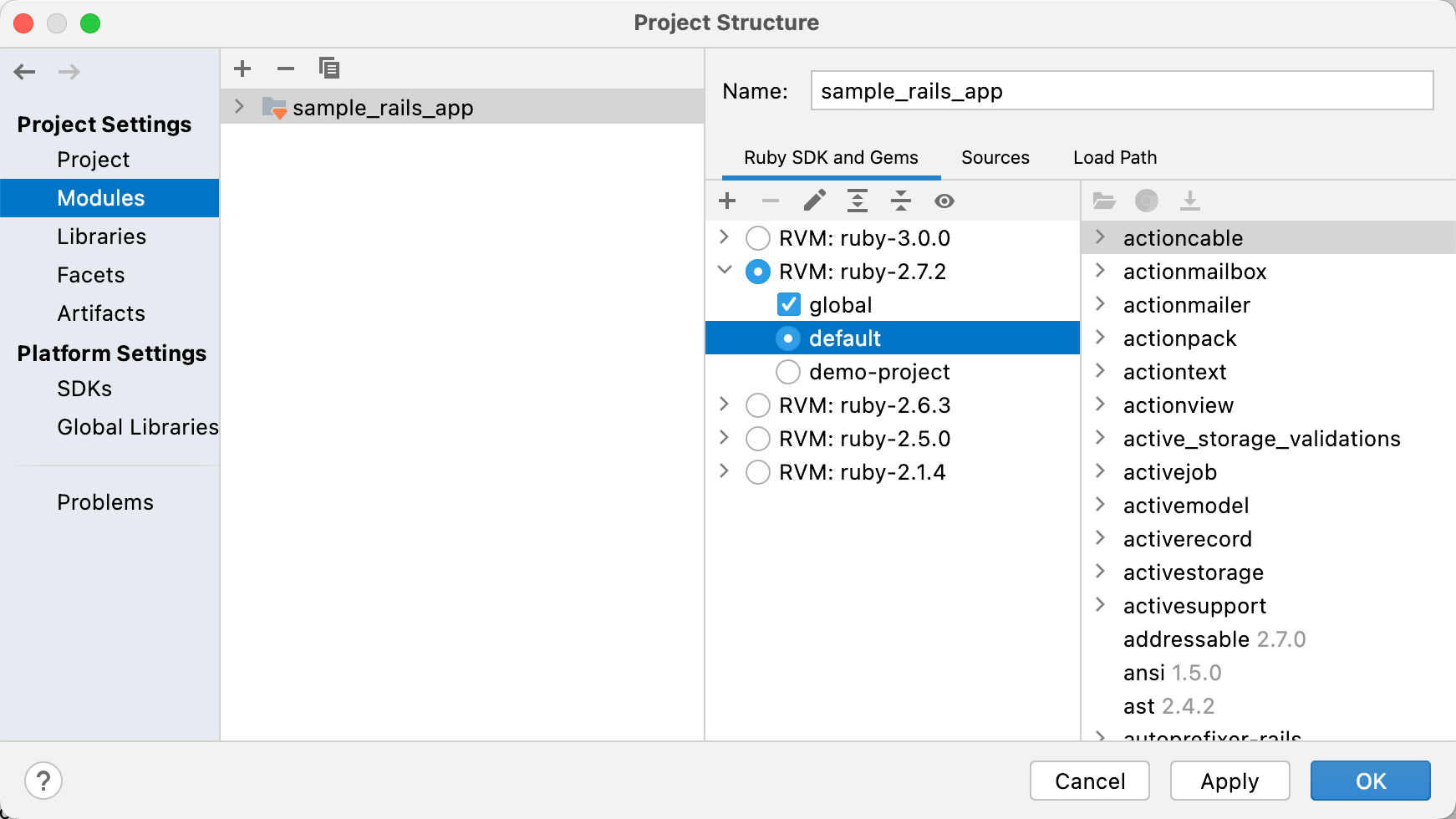 rubymine configure ruby sdk