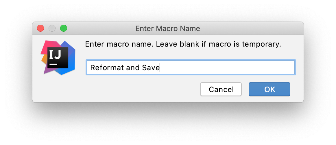 Enter Macro Name dialog