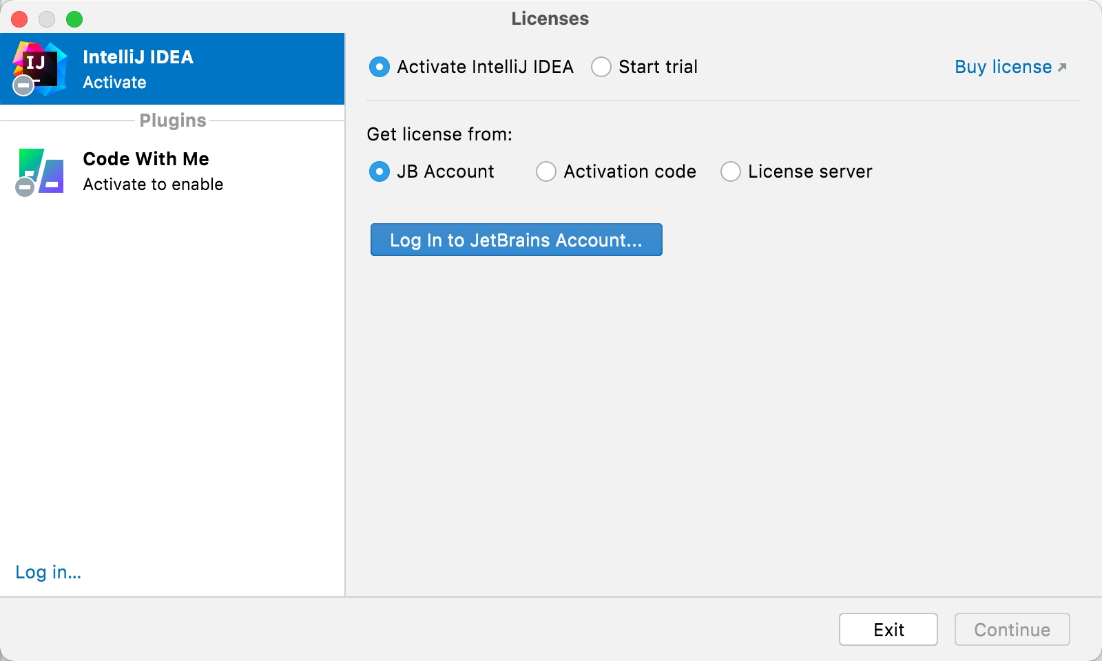 IntelliJ IDEA: Licenses dialog