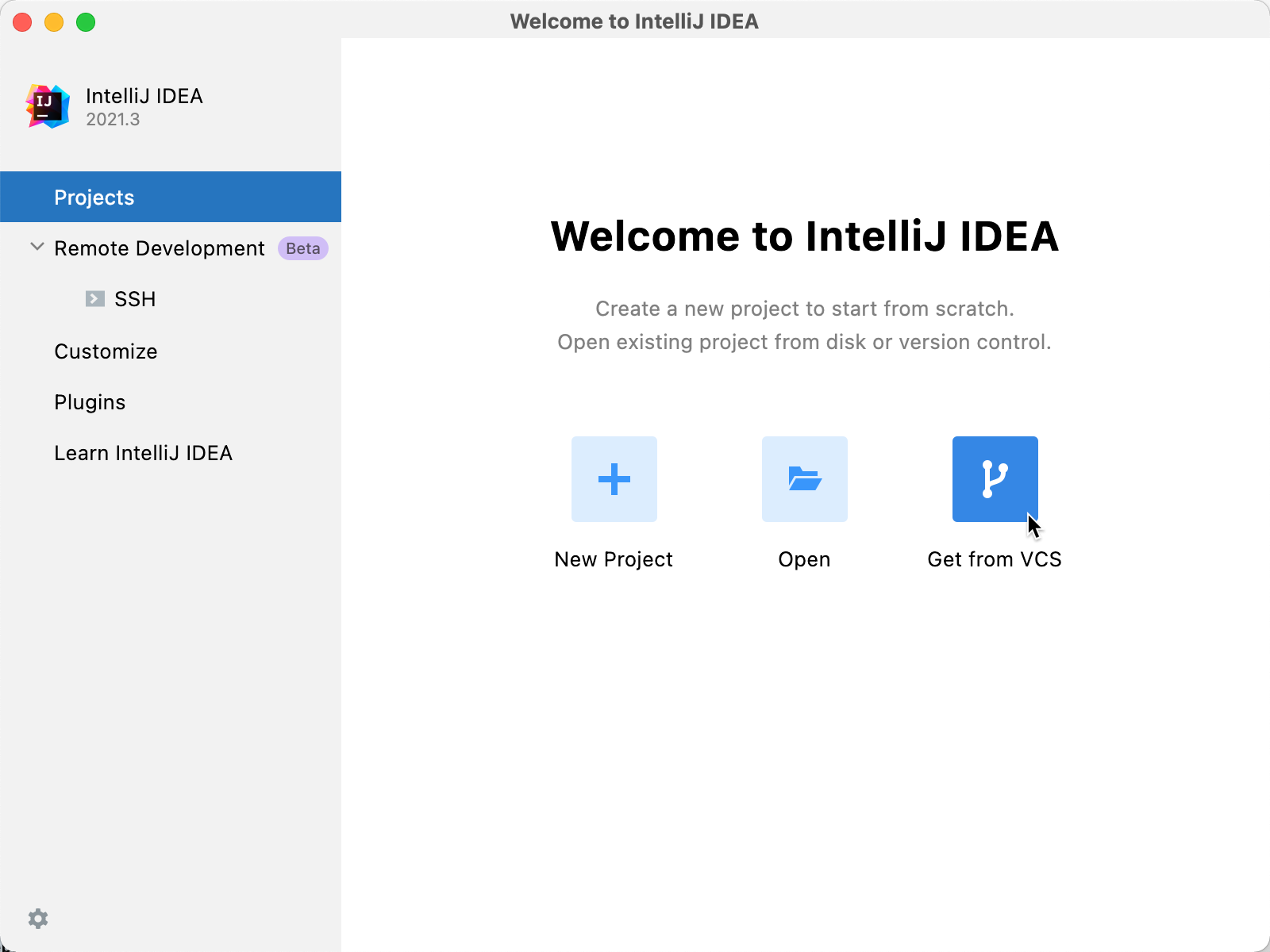 Welcome Screen / Get from Version Control