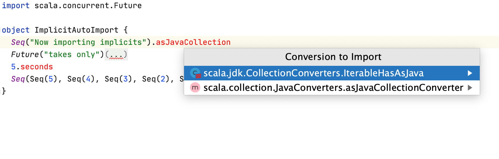 Intention action for the implicit conversions auto-import