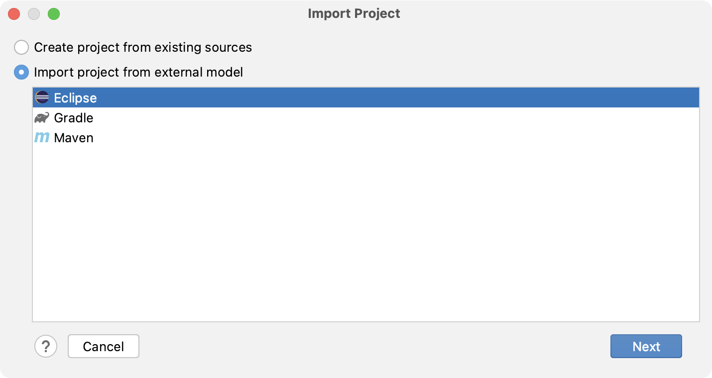 Importing a project from an external model