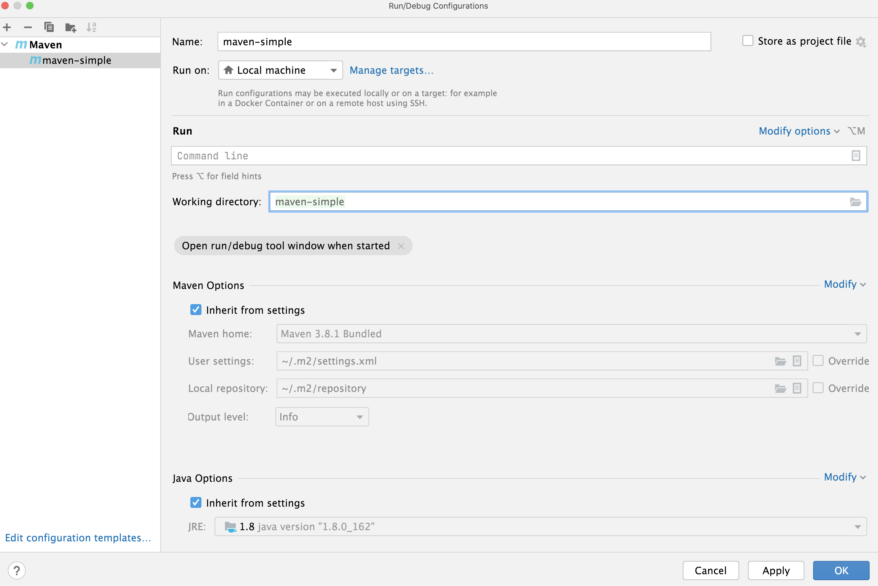 Maven settings xml. Run debug configurations INTELLIJ idea. Maven.config.