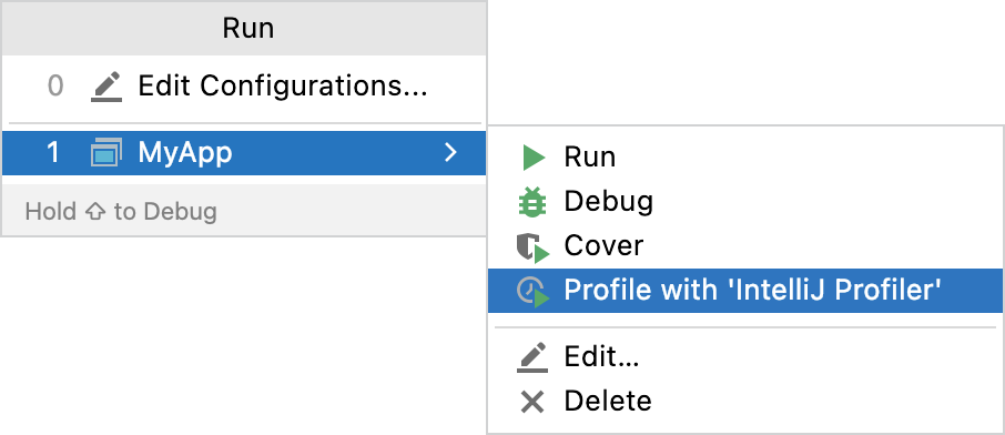 Selecting Profile from the Run popup