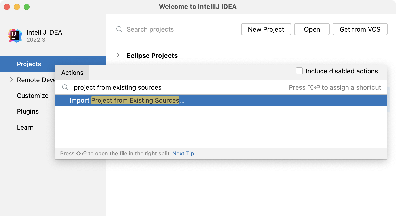 Importing a project from existing sources