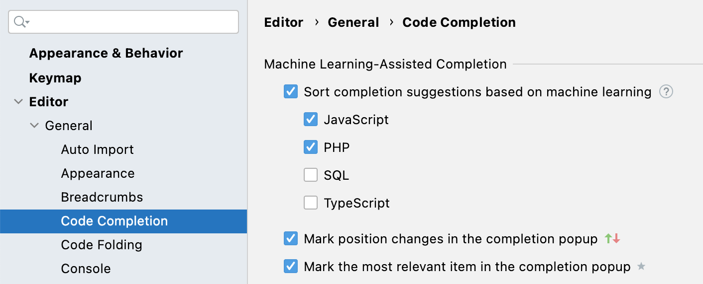 ML-assisted completion settings