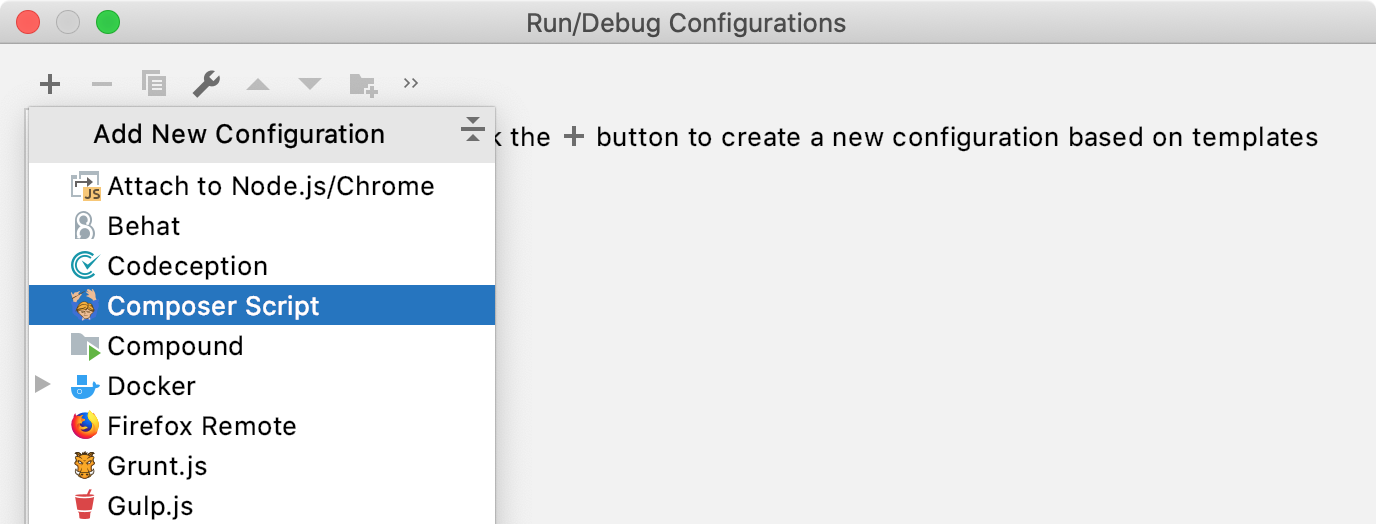 Add new Composer Script run configuration