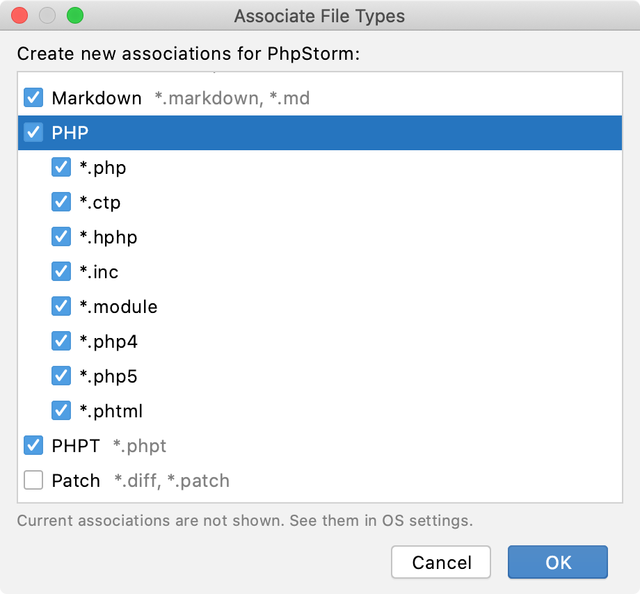 PhpStorm: Associating file types with the IDE