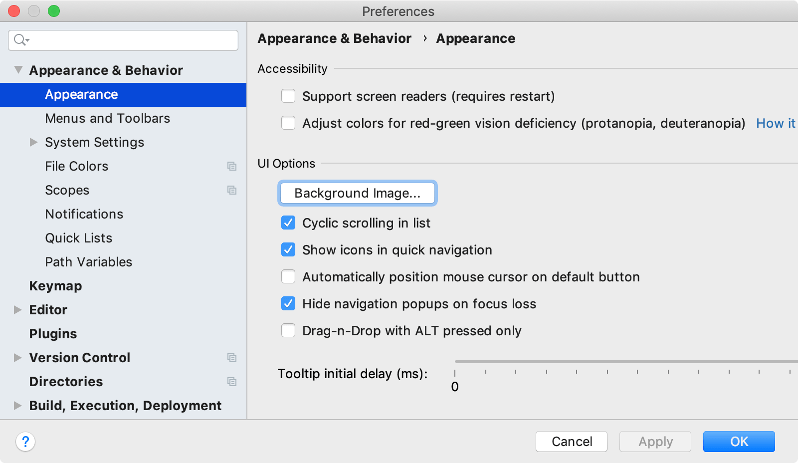 The Background Image button in Appearance preferences