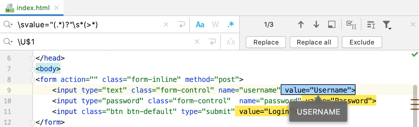 Switch to the uppercase character example