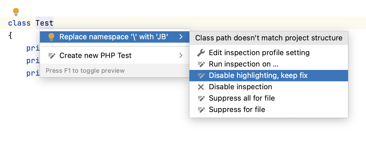 Disable highlighting, keep the fix