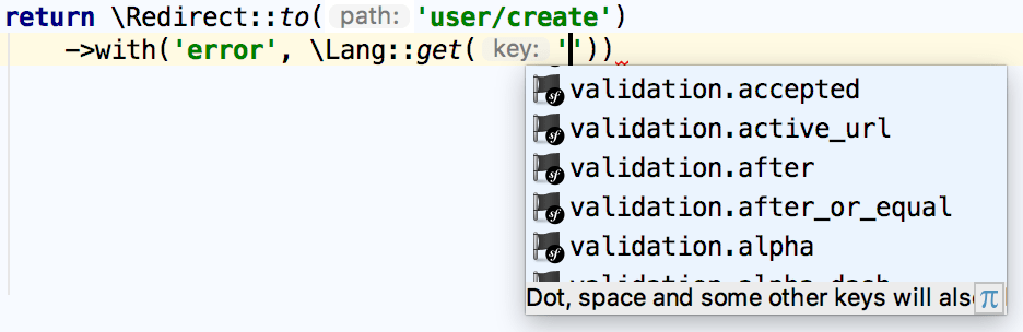 Laravel translation key completion