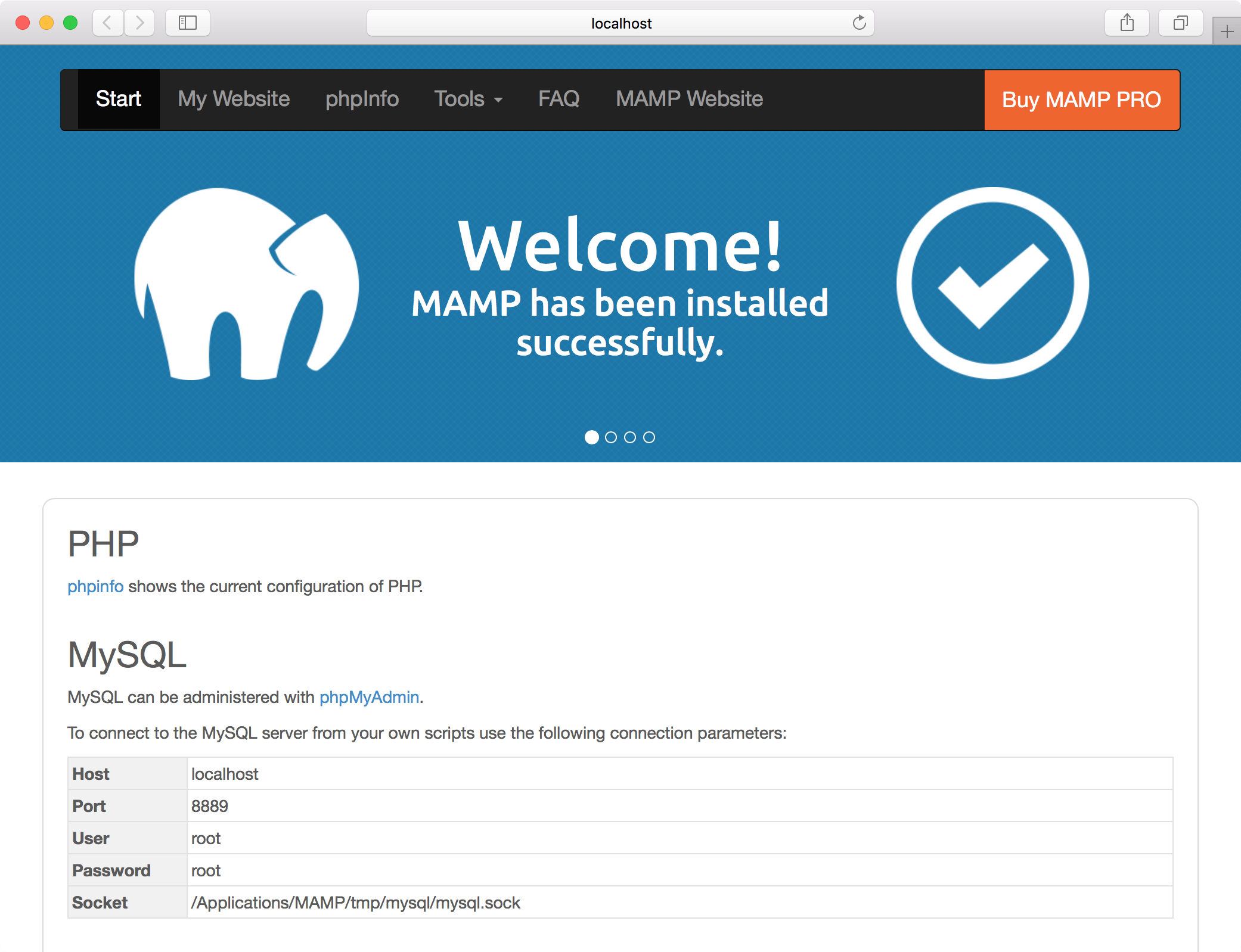 MAMP start page