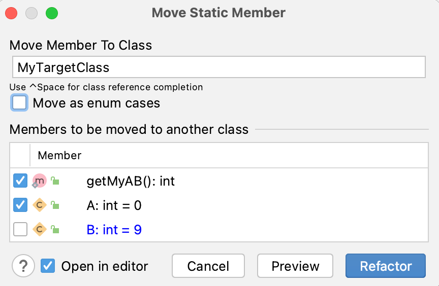 Move Static Member dialog