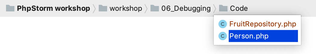 PhpStorm: using navigation bar to open files