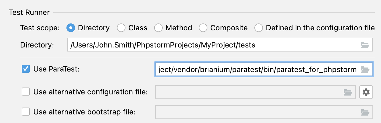 Provide path to ParaTest library in run configuration