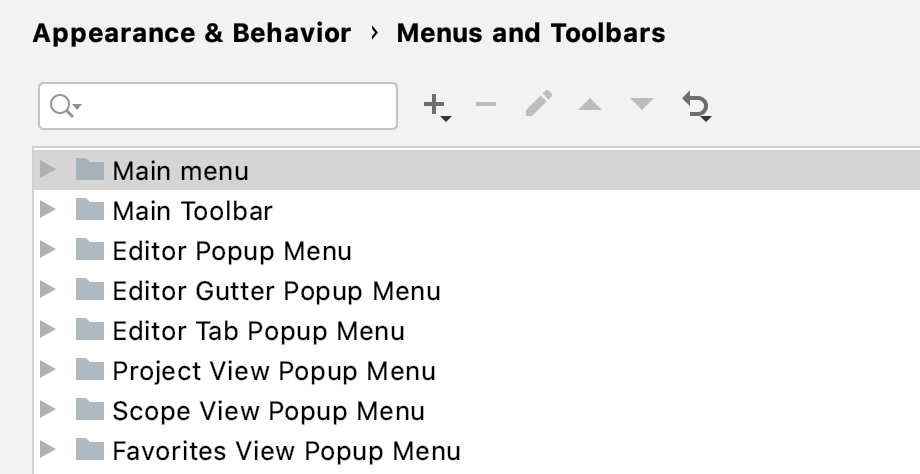 the Menus and Toolbars settings