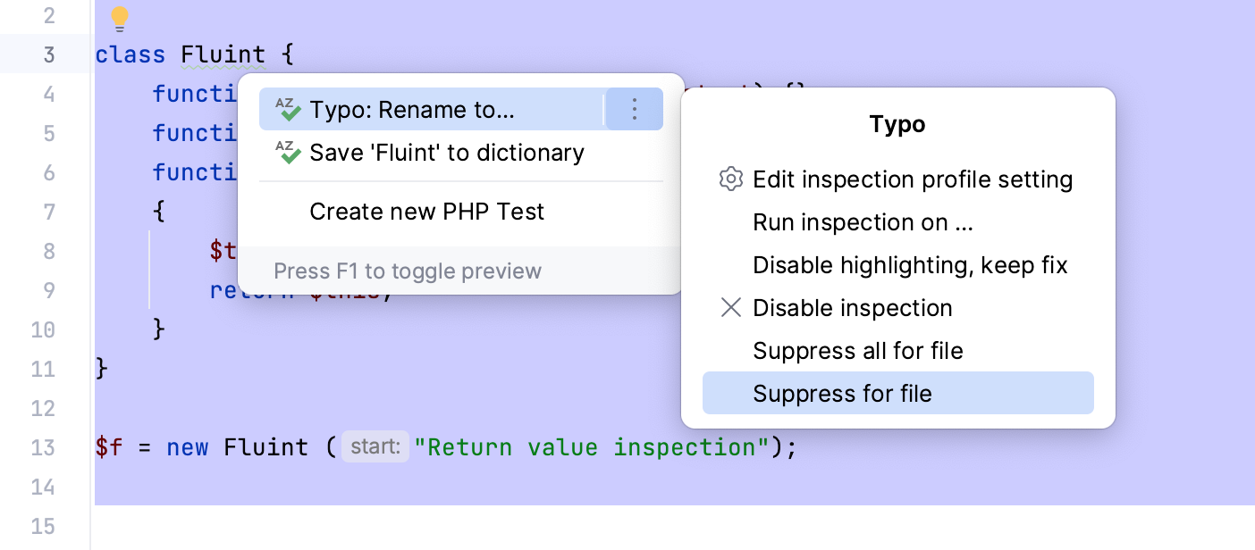 How to suppress the Typo inspection