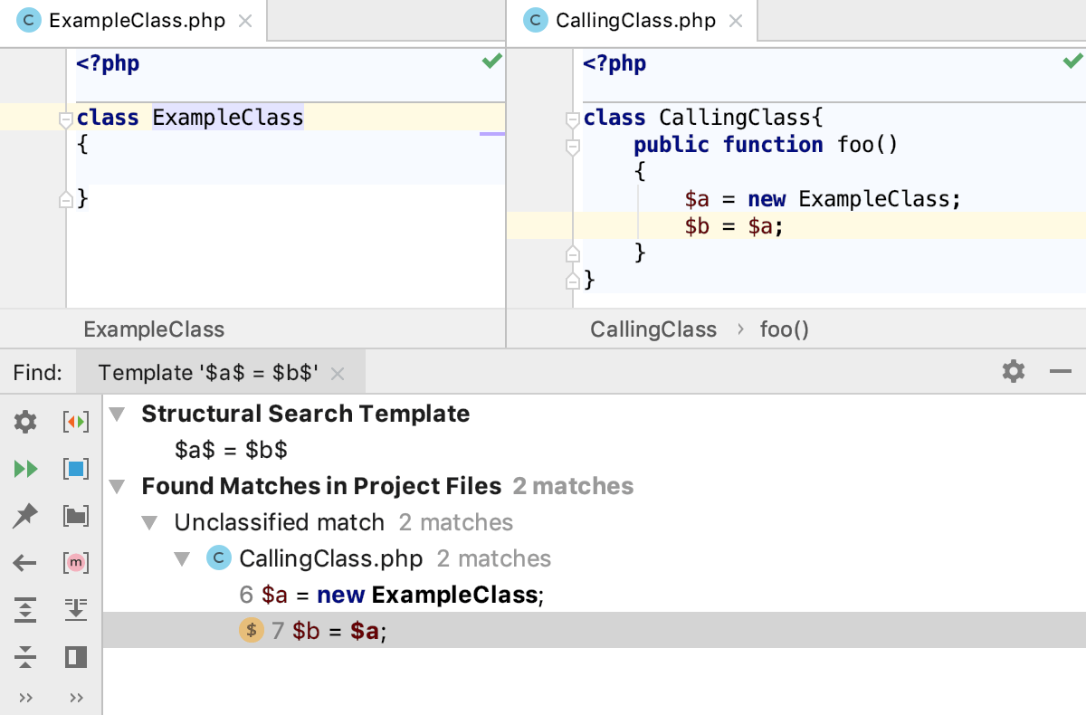 Find tool window the results for class instantiations