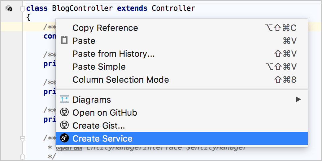 Symfony create service command