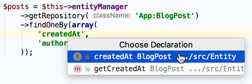 Navigate to Symfony Doctrine fields