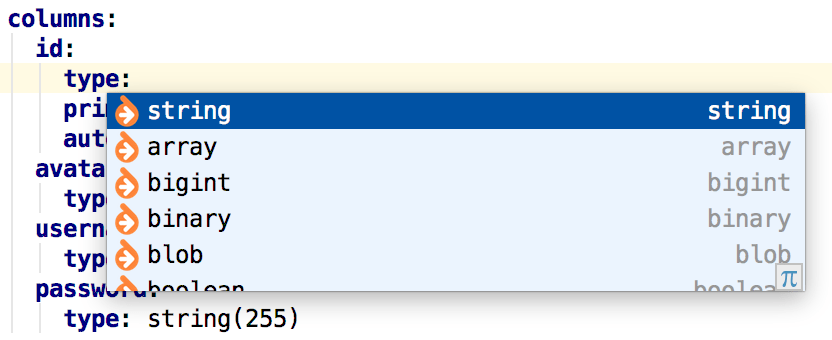 Symfony Doctrine schema completion