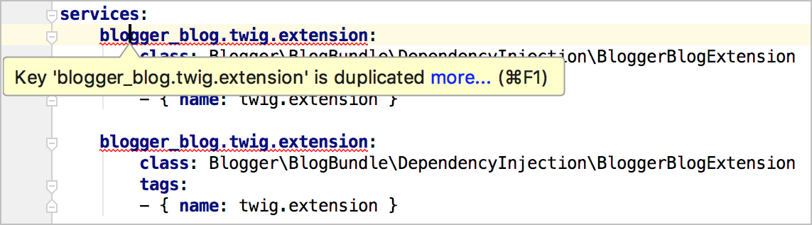 Symfony duplicate service inspection