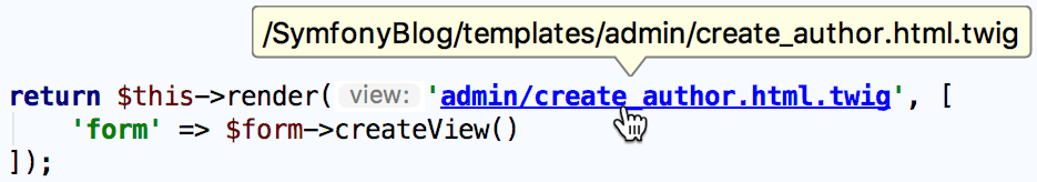 Navigating to Symfony template declaration