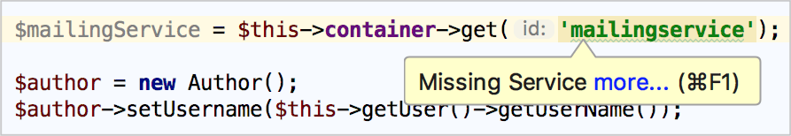 Symfony missing service inspection