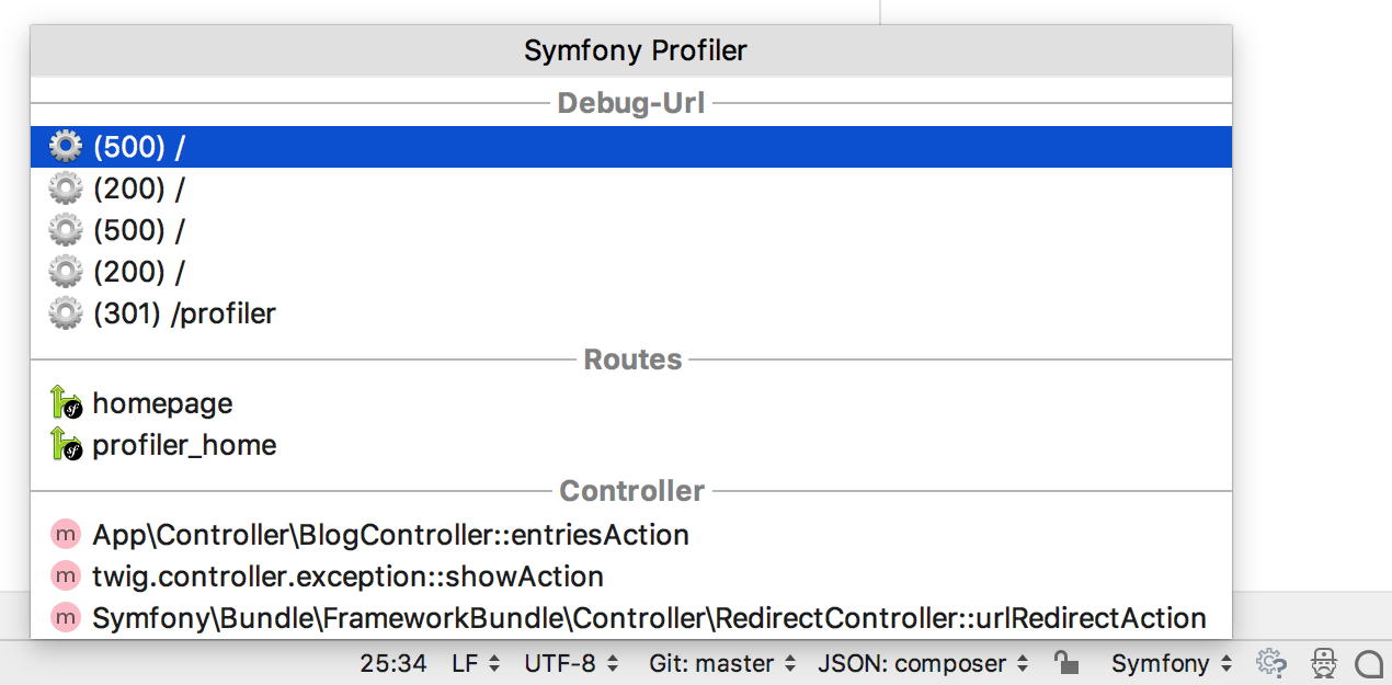 Symfony profiler toolbar