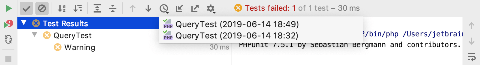 Viewing results of previous tests