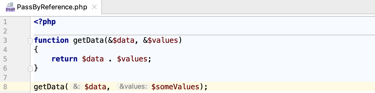 Parameter hints for arguments passed by reference