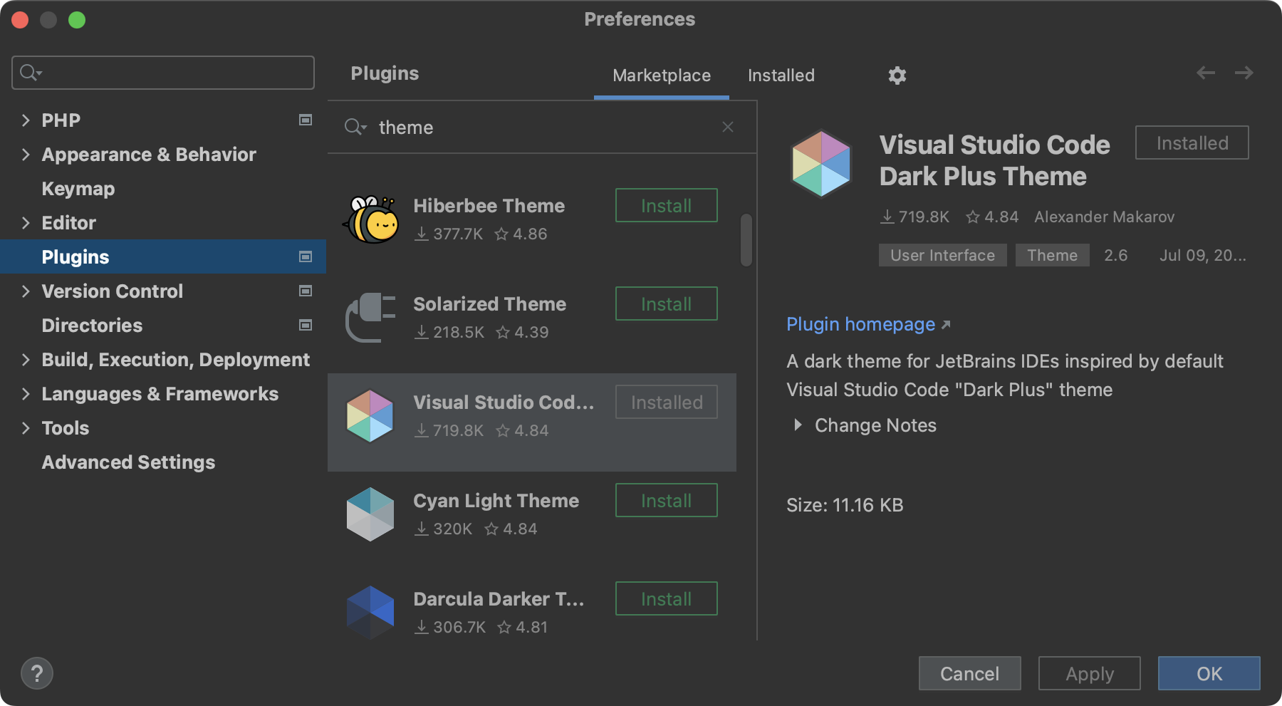 Visual Studio Code Dark Plus Theme plugin