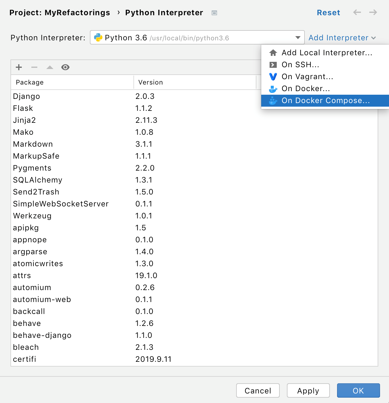 Adding Docker Compose-based interpreters
