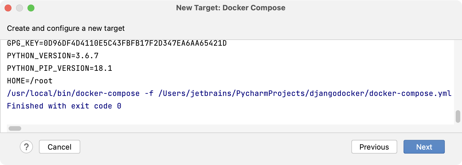 Configuring
                                    a Docker Compose target