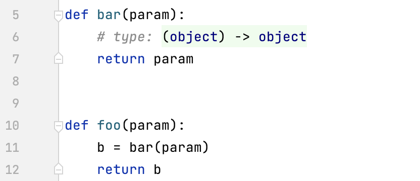 example of adding a type hint for a function (Python 2)