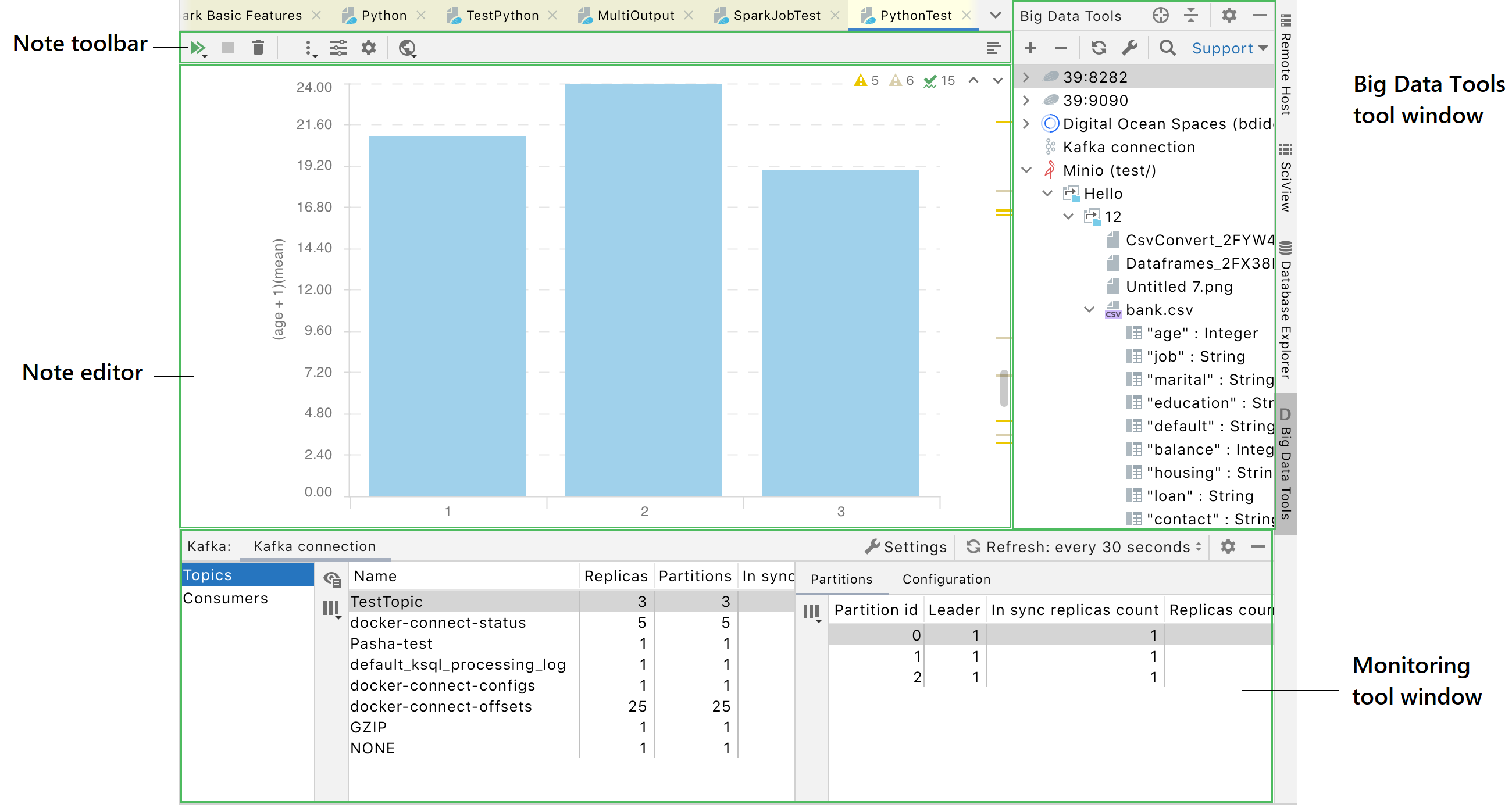 User interface of the IDE with the Big Data Tools plugin enabled