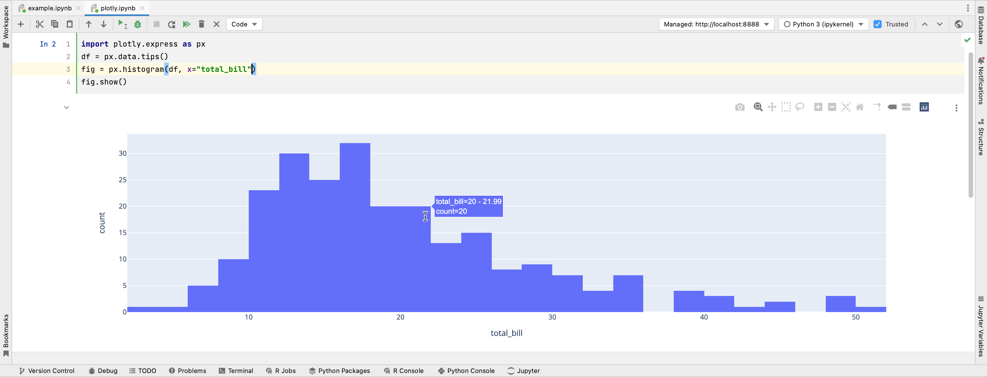 Viewing the output of the interactive widget in
the light theme