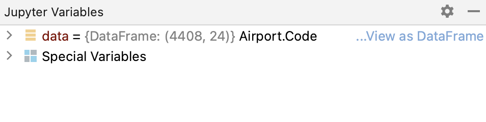 Jupyter Variables tool window with data variable