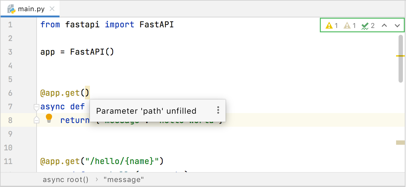 Code inspections in FastAPI samples