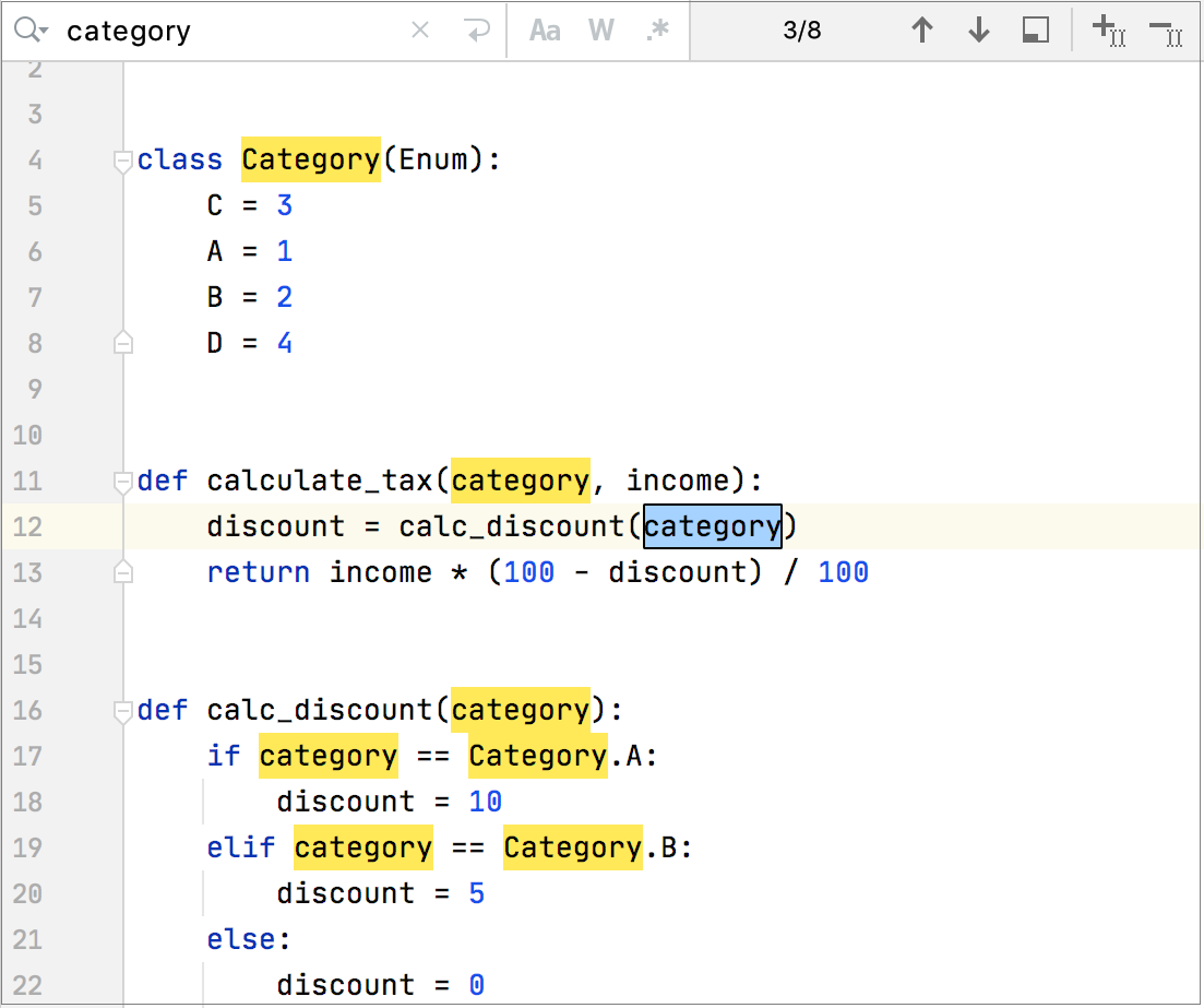 Find usages in a file