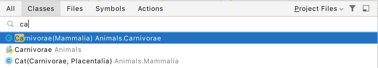 Search in classes