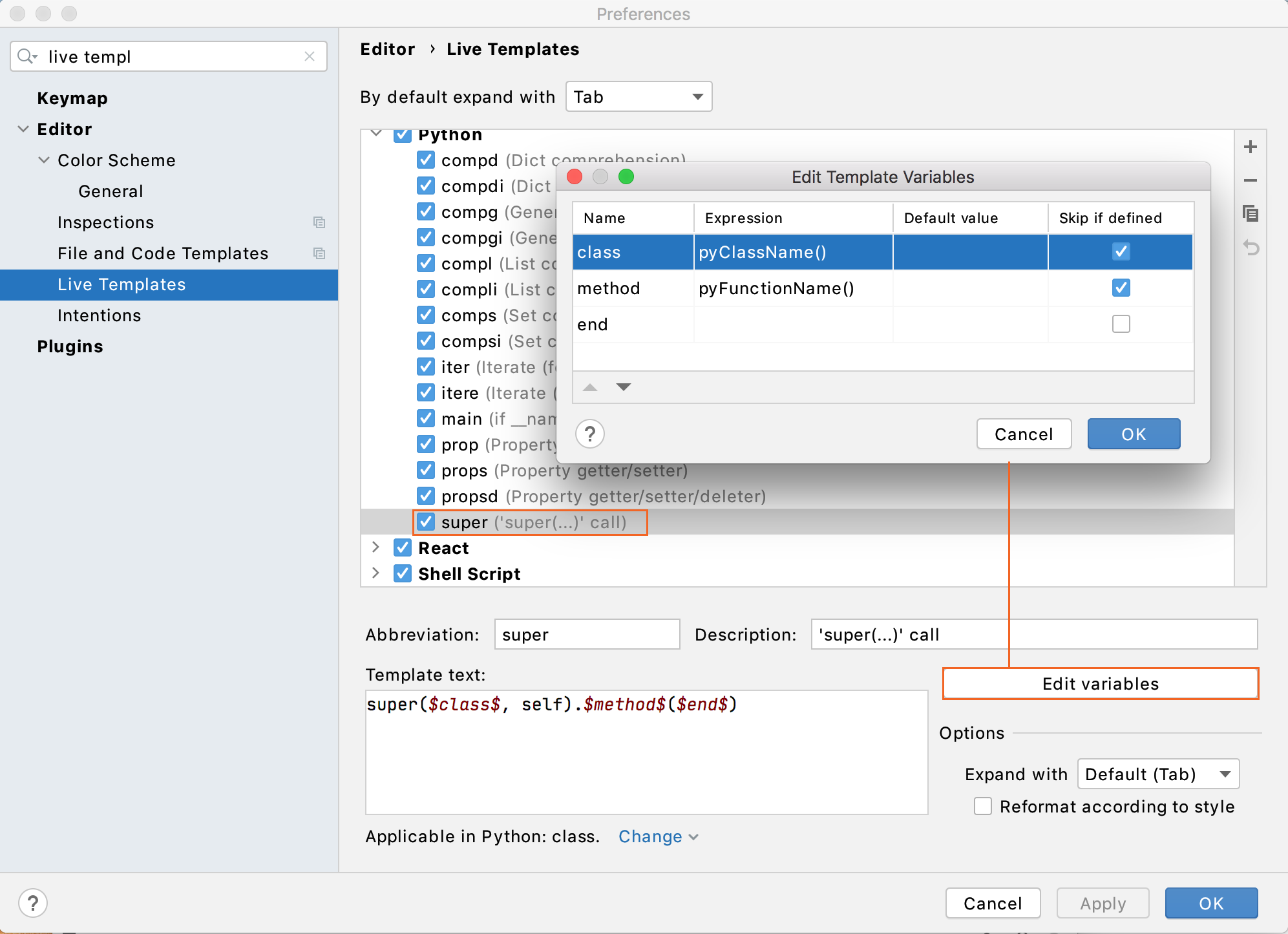 Live template variables