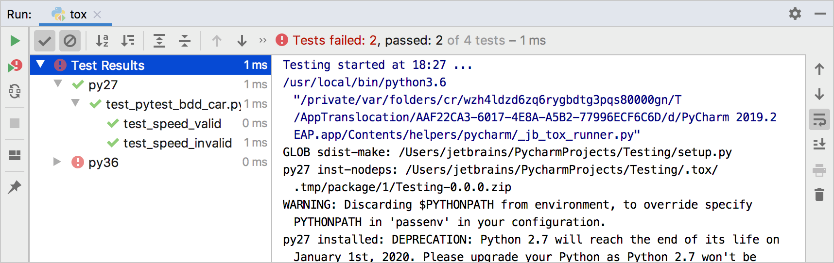 Running tox tests