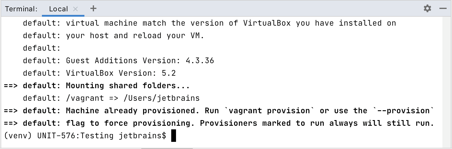 Terminal output for Vagrant up