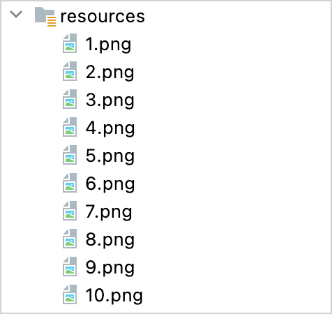 The contents of the resources folder in the Project tool window