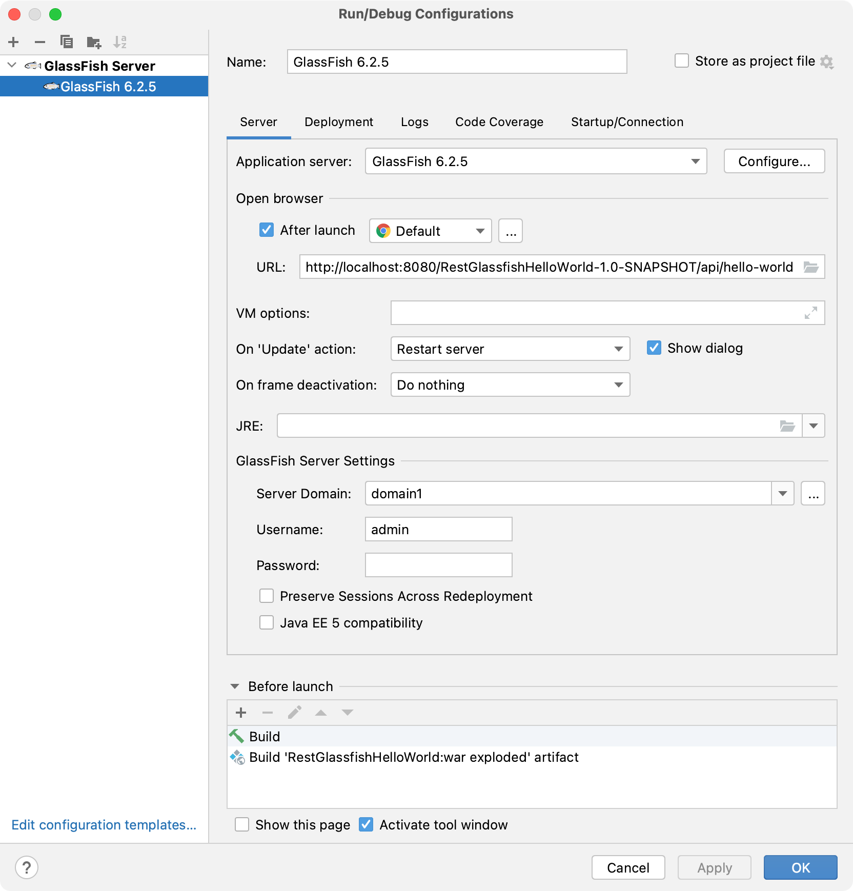 GlassFish run configuration done