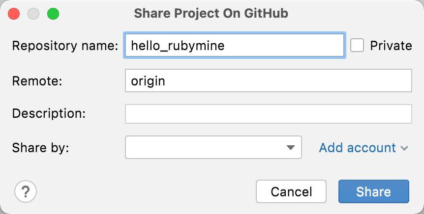 Share project on GitHub dialog